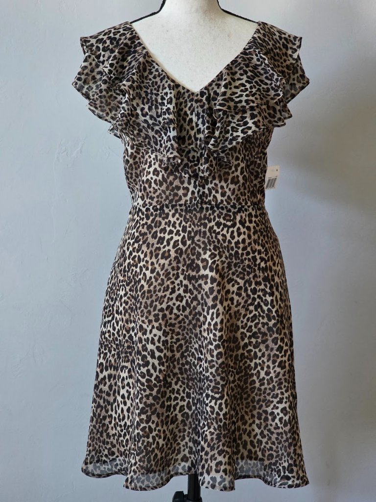 19 Cooper Leopard Print Ruffle VNeck Fit  Flare Mini Dress Xs